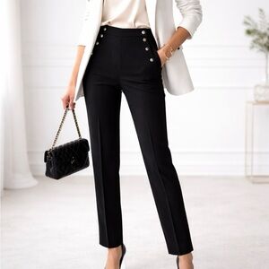 Per Se Black Military-Style Side Button Trousers in Black ~ Size 2 💛